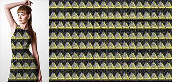 20017v Materiał ze wzorem motyw geometryczny z trójkątami w żywych odcieniach inspirowany latami 80